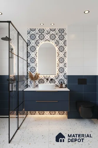 Moroccan Floor & Wall Tile TL 05054 Morissa Fez Illusion 1 ft x 1 ft Ceramic Matte Finish - 8 mm | Suitable for Bathroom, Kitchen, Balcony | Please Expect a Slight Variation of Pattern