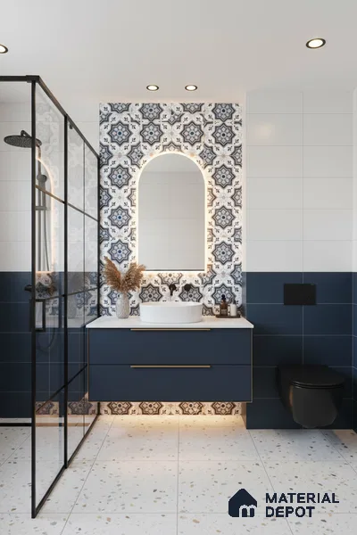 Moroccan Floor & Wall Tile TL 05054 Morissa Fez Illusion 1 ft x 1 ft Ceramic Matte Finish - 8 mm | Suitable for Bathroom, Kitchen,  Balcony | Please Expect a Slight Variation of Pattern (Sample)