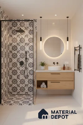 Moroccan Floor & Wall Tile TL 05054 Morissa Fez Illusion 1 ft x 1 ft Ceramic Matte Finish - 8 mm | Suitable for Bathroom, Kitchen,  Balcony | Please Expect a Slight Variation of Pattern (Sample)