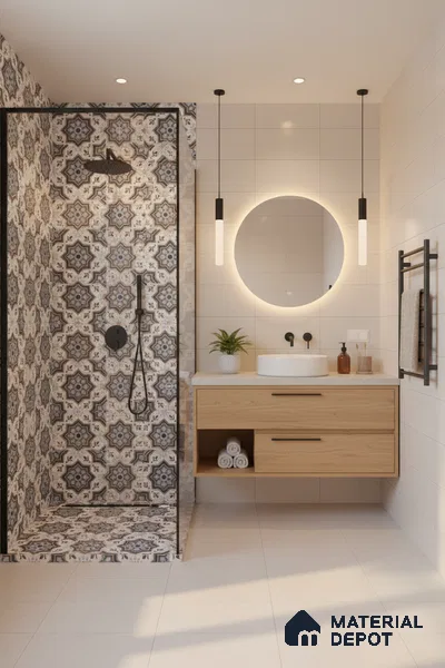 Moroccan Floor & Wall Tile TL 05054 Morissa Fez Illusion 1 ft x 1 ft Ceramic Matte Finish - 8 mm | Suitable for Bathroom, Kitchen,  Balcony | Please Expect a Slight Variation of Pattern (Sample)