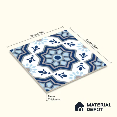 Moroccan Floor & Wall Tile TL 05054 Morissa Fez Illusion 1 ft x 1 ft Ceramic Matte Finish - 8 mm | Suitable for Bathroom, Kitchen, Balcony | Please Expect a Slight Variation of Pattern