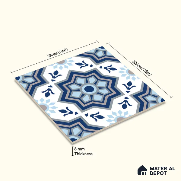 Moroccan Floor & Wall Tile TL 05054 Morissa Fez Illusion 1 ft x 1 ft Ceramic Matte Finish - 8 mm | Suitable for Bathroom, Kitchen, Balcony | Please Expect a Slight Variation of Pattern