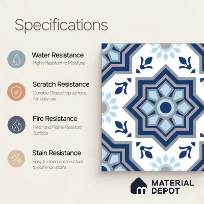 Moroccan Floor & Wall Tile TL 05054 Morissa Fez Illusion 1 ft x 1 ft Ceramic Matte Finish - 8 mm | Suitable for Bathroom, Kitchen, Balcony | Please Expect a Slight Variation of Pattern