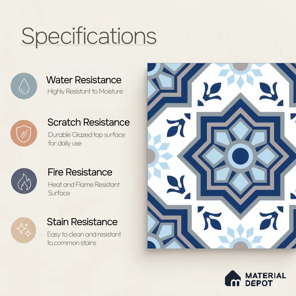 Moroccan Floor & Wall Tile TL 05054 Morissa Fez Illusion 1 ft x 1 ft Ceramic Matte Finish - 8 mm | Suitable for Bathroom, Kitchen, Balcony | Please Expect a Slight Variation of Pattern