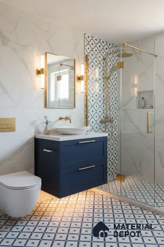 Moroccan Floor & Wall Tile TL 05055 Morissa Azure Cloud Star 1 ft x 1 ft Ceramic Matte Finish - 8 mm | Suitable for Bathroom, Kitchen, Balcony | Please Expect a Slight Variation of Pattern