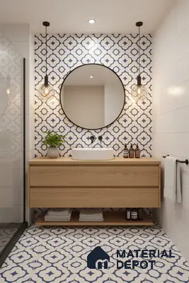 Moroccan Floor & Wall Tile TL 05055 Morissa Azure Cloud Star 1 ft x 1 ft Ceramic Matte Finish - 8 mm | Suitable for Bathroom, Kitchen,  Balcony | Please Expect a Slight Variation of Pattern