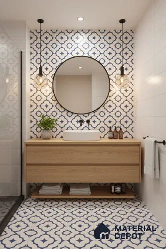 Moroccan Floor & Wall Tile TL 05055 Morissa Azure Cloud Star 1 ft x 1 ft Ceramic Matte Finish - 8 mm | Suitable for Bathroom, Kitchen, Balcony | Please Expect a Slight Variation of Pattern