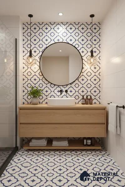 Moroccan Floor & Wall Tile TL 05055 Morissa Azure Cloud Star 1 ft x 1 ft Ceramic Matte Finish - 8 mm | Suitable for Bathroom, Kitchen, Balcony | Please Expect a Slight Variation of Pattern