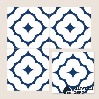 Moroccan Floor & Wall Tile TL 05055 Morissa Azure Cloud Star 1 ft x 1 ft Ceramic Matte Finish - 8 mm | Suitable for Bathroom, Kitchen, Balcony | Please Expect a Slight Variation of Pattern