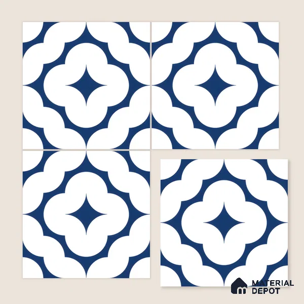 Moroccan Floor & Wall Tile TL 05055 Morissa Azure Cloud Star 1 ft x 1 ft Ceramic Matte Finish - 8 mm | Suitable for Bathroom, Kitchen, Balcony | Please Expect a Slight Variation of Pattern