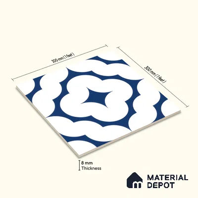 Moroccan Floor & Wall Tile TL 05055 Morissa Azure Cloud Star 1 ft x 1 ft Ceramic Matte Finish - 8 mm | Suitable for Bathroom, Kitchen, Balcony | Please Expect a Slight Variation of Pattern