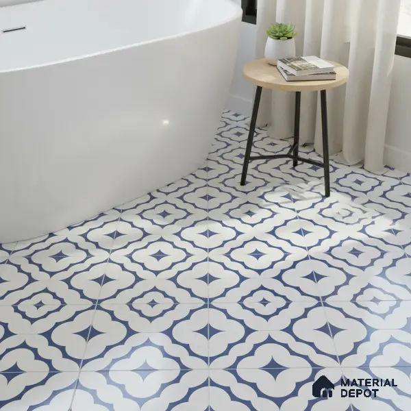Moroccan Floor & Wall Tile TL 05055 Morissa Azure Cloud Star 1 ft x 1 ft Ceramic Matte Finish - 8 mm | Suitable for Bathroom, Kitchen, Balcony | Please Expect a Slight Variation of Pattern
