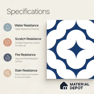 Moroccan Floor & Wall Tile TL 05055 Morissa Azure Cloud Star 1 ft x 1 ft Ceramic Matte Finish - 8 mm | Suitable for Bathroom, Kitchen, Balcony | Please Expect a Slight Variation of Pattern