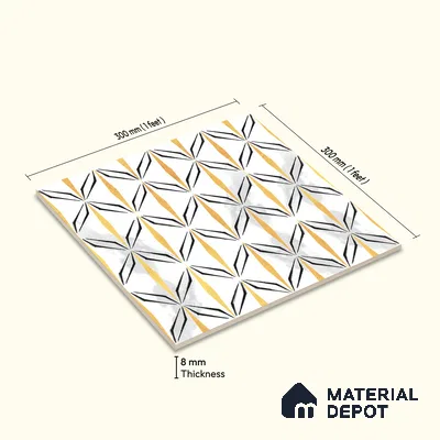 Moroccan Floor & Wall Tile TL 05057 Morissa Golden Black Fly 1 ft x 1 ft Ceramic Matte Finish - 8 mm | Suitable for Bathroom, Kitchen, Basin Area | Please Expect a Slight Variation of Pattern
