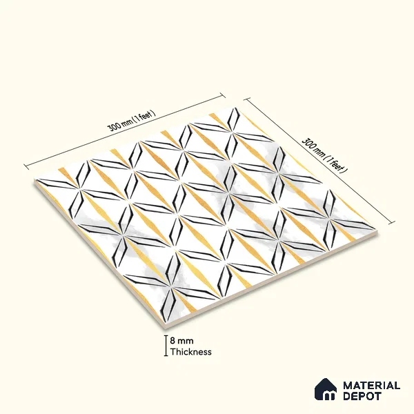 Moroccan Floor & Wall Tile TL 05057 Morissa Golden Black Fly 1 ft x 1 ft Ceramic Matte Finish - 8 mm | Suitable for Bathroom, Kitchen, Basin Area | Please Expect a Slight Variation of Pattern