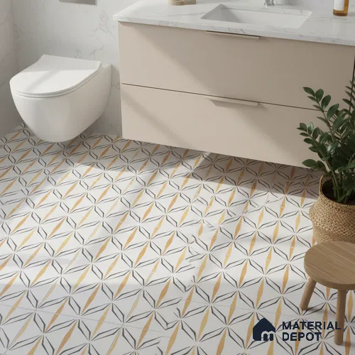 Moroccan Floor & Wall Tile TL 05057 Morissa Golden Black Fly 1 ft x 1 ft Ceramic Matte Finish - 8 mm | Suitable for Bathroom, Kitchen, Basin Area | Please Expect a Slight Variation of Pattern