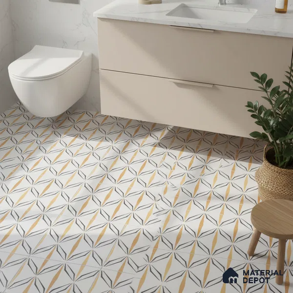 Moroccan Floor & Wall Tile TL 05057 Morissa Golden Black Fly 1 ft x 1 ft Ceramic Matte Finish - 8 mm | Suitable for Bathroom, Kitchen,  Balcony | Please Expect a Slight Variation of Pattern (Sample)