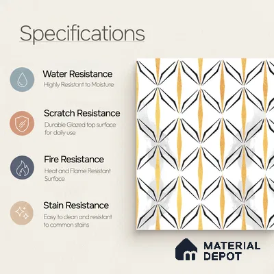 Moroccan Floor & Wall Tile TL 05057 Morissa Golden Black Fly 1 ft x 1 ft Ceramic Matte Finish - 8 mm | Suitable for Bathroom, Kitchen, Basin Area | Please Expect a Slight Variation of Pattern