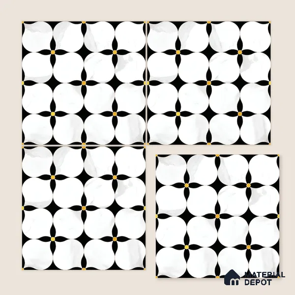 Moroccan Floor & Wall Tile TL 05058 Morissa Monochrome Floral Petal 1 ft x 1 ft Ceramic Matte Finish - 8 mm | Suitable for Bathroom, Kitchen, Balcony | Please Expect a Slight Variation of Pattern