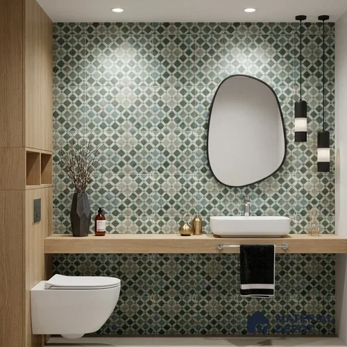 Moroccan Floor & Wall Athangudi Tile TL 05060 Morissa Fez Star Grid 1 ft x 1 ft Ceramic Matte Finish - 8 mm | Suitable For Kitchen, Bathroom, Balcony | Please Expect a Slight Variation of Pattern