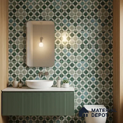 Moroccan Floor & Wall Athangudi Tile TL 05060 Morissa Fez Star Grid 1 ft x 1 ft Ceramic Matte Finish - 8 mm | Suitable For Kitchen, Bathroom, Balcony | Please Expect a Slight Variation of Pattern