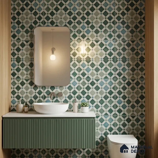 Moroccan Floor & Wall Athangudi Tile TL 05060 Morissa Fez Star Grid 1 ft x 1 ft Ceramic Matte Finish - 8 mm | Suitable For Kitchen, Bathroom, Balcony | Please Expect a Slight Variation of Pattern
