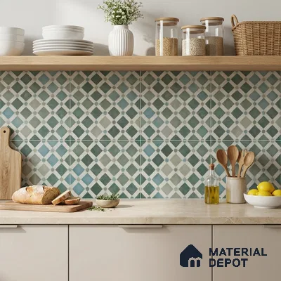 Moroccan Floor & Wall Athangudi Tile TL 05060 Morissa Fez Star Grid 1 ft x 1 ft Ceramic Matte Finish - 8 mm | Suitable For Kitchen, Bathroom, Balcony | Please Expect a Slight Variation of Pattern