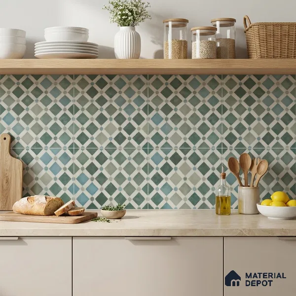 Moroccan Floor & Wall Athangudi Tile TL 05060 Morissa Fez Star Grid 1 ft x 1 ft Ceramic Matte Finish - 8 mm | Suitable For Kitchen, Bathroom, Balcony | Please Expect a Slight Variation of Pattern