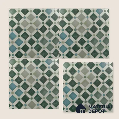 Moroccan Floor & Wall Athangudi Tile TL 05060 Morissa Fez Star Grid 1 ft x 1 ft Ceramic Matte Finish - 8 mm | Suitable For Kitchen, Bathroom, Balcony | Please Expect a Slight Variation of Pattern