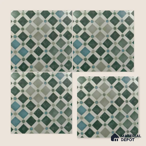 Moroccan Floor & Wall Athangudi Tile TL 05060 Morissa Fez Star Grid 1 ft x 1 ft Ceramic Matte Finish - 8 mm | Suitable For Kitchen, Bathroom, Balcony | Please Expect a Slight Variation of Pattern