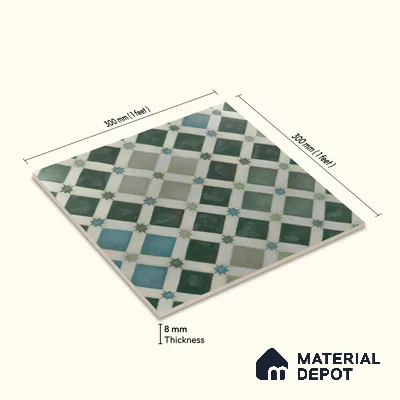 Moroccan Floor & Wall Athangudi Tile TL 05060 Morissa Fez Star Grid 1 ft x 1 ft Ceramic Matte Finish - 8 mm | Suitable For Kitchen, Bathroom, Balcony | Please Expect a Slight Variation of Pattern