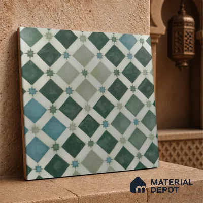 Moroccan Floor & Wall Athangudi Tile TL 05060 Morissa Fez Star Grid 1 ft x 1 ft Ceramic Matte Finish - 8 mm | Suitable For Kitchen, Bathroom, Balcony | Please Expect a Slight Variation of Pattern