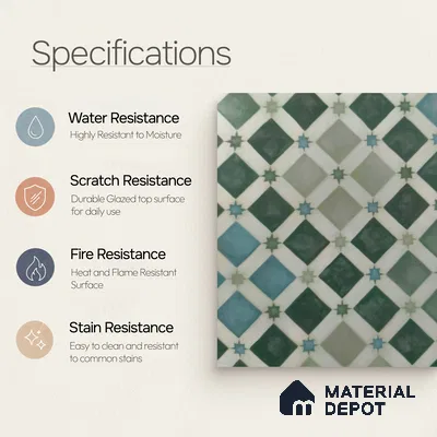 Moroccan Floor & Wall Athangudi Tile TL 05060 Morissa Fez Star Grid 1 ft x 1 ft Ceramic Matte Finish - 8 mm | Suitable For Kitchen, Bathroom, Balcony | Please Expect a Slight Variation of Pattern