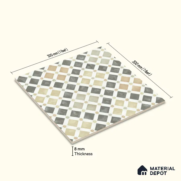 Moroccan Floor & Wall Tile TL 05061 Morissa Atlas Beige Stars 1 ft x 1 ft Ceramic Matte Finish - 8 mm | Suitable for Bathroom, Kitchen, Balcony | Please Expect a Slight Variation of Pattern