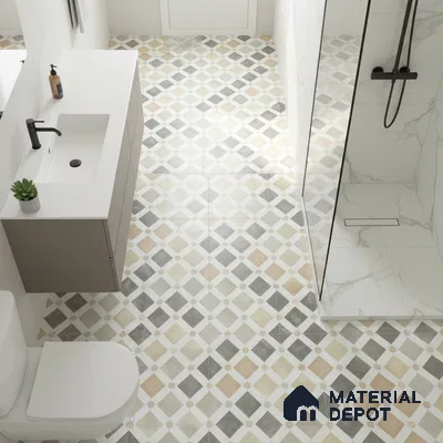 Moroccan Floor & Wall Tile TL 05061 Morissa Atlas Beige Stars 1 ft x 1 ft Ceramic Matte Finish - 8 mm | Suitable for Bathroom, Kitchen, Balcony | Please Expect a Slight Variation of Pattern