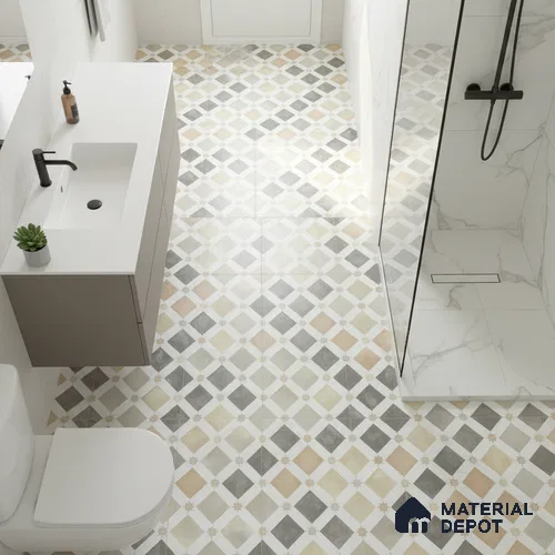 Moroccan Floor & Wall Tile TL 05061 Morissa Atlas Beige Stars 1 ft x 1 ft Ceramic Matte Finish - 8 mm | Suitable for Bathroom, Kitchen, Balcony | Please Expect a Slight Variation of Pattern