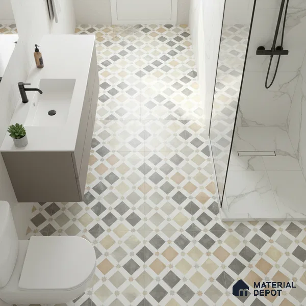Moroccan Floor & Wall Tile TL 05061 Morissa Atlas Beige Stars 1 ft x 1 ft Ceramic Matte Finish - 8 mm | Suitable for Bathroom, Kitchen, Balcony | Please Expect a Slight Variation of Pattern