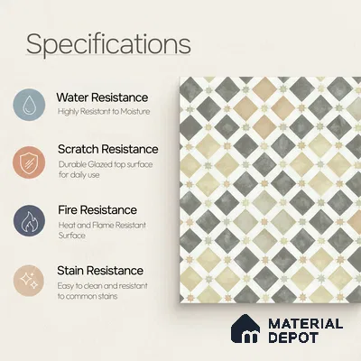Moroccan Floor & Wall Tile TL 05061 Morissa Atlas Beige Stars 1 ft x 1 ft Ceramic Matte Finish - 8 mm | Suitable for Bathroom, Kitchen, Balcony | Please Expect a Slight Variation of Pattern