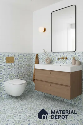 Moroccan Floor & Wall Tile TL 05062 B Morissa Ink Blue Floral 1 ft x 1 ft Ceramic Matte Finish - 8 mm | Suitable for Bathroom, Kitchen,  Balcony | Please Expect a Slight Variation of Pattern