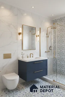 Moroccan Floor & Wall Tile TL 05062 B Morissa Ink Blue Floral 1 ft x 1 ft Ceramic Matte Finish - 8 mm | Suitable for Bathroom, Kitchen,  Balcony | Please Expect a Slight Variation of Pattern