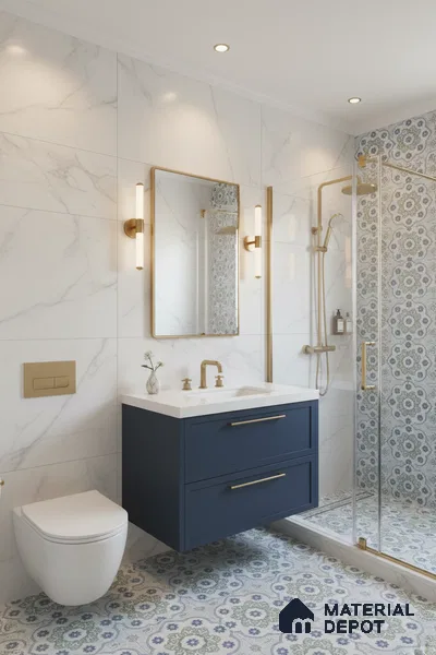 Moroccan Floor & Wall Tile TL 05062 B Morissa Ink Blue Floral 1 ft x 1 ft Ceramic Matte Finish - 8 mm | Suitable for Bathroom, Kitchen,  Balcony | Please Expect a Slight Variation of Pattern