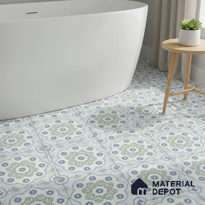 Moroccan Floor & Wall Tile TL 05062 B Morissa Ink Blue Floral 1 ft x 1 ft Ceramic Matte Finish - 8 mm | Suitable for Bathroom, Kitchen,  Balcony | Please Expect a Slight Variation of Pattern