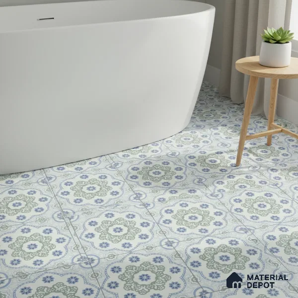 Moroccan Floor & Wall Tile TL 05062 B Morissa Ink Blue Floral 1 ft x 1 ft Ceramic Matte Finish - 8 mm | Suitable for Bathroom, Kitchen,  Balcony | Please Expect a Slight Variation of Pattern
