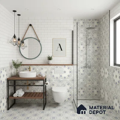Moroccan Floor & Wall Tile TL 05062 Morissa Light Beige Floral 1 ft x 1 ft Ceramic Matte Finish - 8 mm | Suitable for Bathroom, Kitchen,  Balcony | Please Expect a Slight Variation of Pattern (Sample)