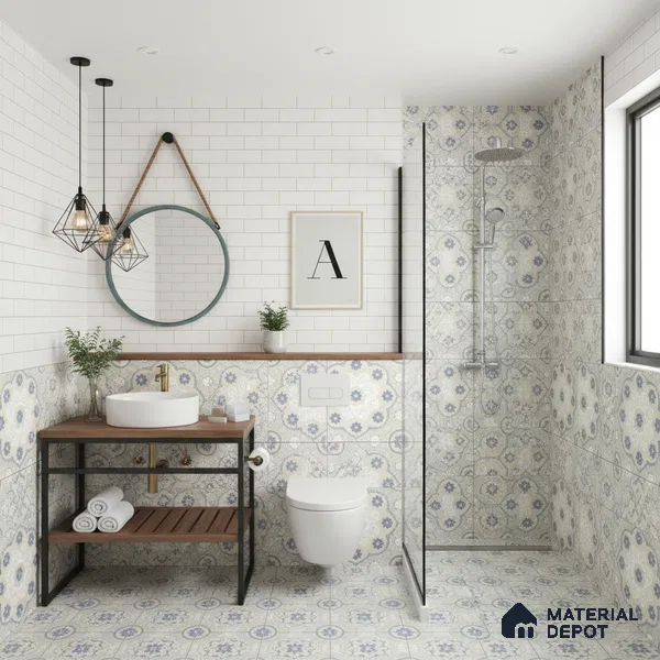 Moroccan Floor & Wall Tile TL 05062 Morissa Light Beige Floral 1 ft x 1 ft Ceramic Matte Finish - 8 mm | Suitable for Bathroom, Kitchen,  Balcony | Please Expect a Slight Variation of Pattern (Sample)