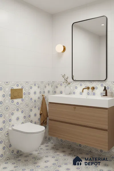 Moroccan Floor & Wall Tile TL 05062 Morissa Light Beige Floral 1 ft x 1 ft Ceramic Matte Finish - 8 mm | Suitable for Bathroom, Kitchen,  Balcony | Please Expect a Slight Variation of Pattern (Sample)