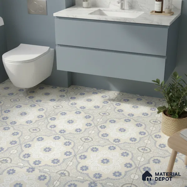 Moroccan Floor & Wall Tile TL 05062 Morissa Light Beige Floral 1 ft x 1 ft Ceramic Matte Finish - 8 mm | Suitable for Bathroom, Kitchen,  Balcony | Please Expect a Slight Variation of Pattern (Sample)