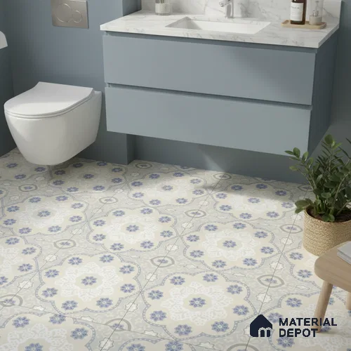 Moroccan Floor & Wall Tile TL 05062 Morissa Light Beige Floral 1 ft x 1 ft Ceramic Matte Finish - 8 mm | Suitable for Bathroom, Kitchen, Balcony | Please Expect a Slight Variation of Pattern