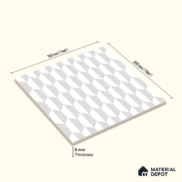Moroccan Floor & Wall Tile TL 05063 Morissa White 3D Hexa 1 ft x 1 ft Ceramic Matte Finish - 8 mm | Suitable for Bathroom, Kitchen, Basin Area | Please Expect a Slight Variation of Pattern