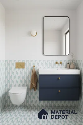 Moroccan Floor & Wall Tile TL 05064 Morissa Blue Abstract 1 ft x 1 ft Ceramic Matte Finish - 8 mm | Suitable for Bathroom, Kitchen,  Balcony | Please Expect a Slight Variation of Pattern (Sample)